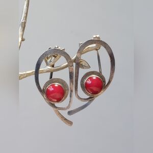 Vintage Sandy Baker Sterling Silver Coral Earrings